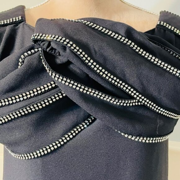 William Travilla Vintage Crystal Rhinestone Studded Crepe Cocktail Dress XS/S - Picture 3 of 8